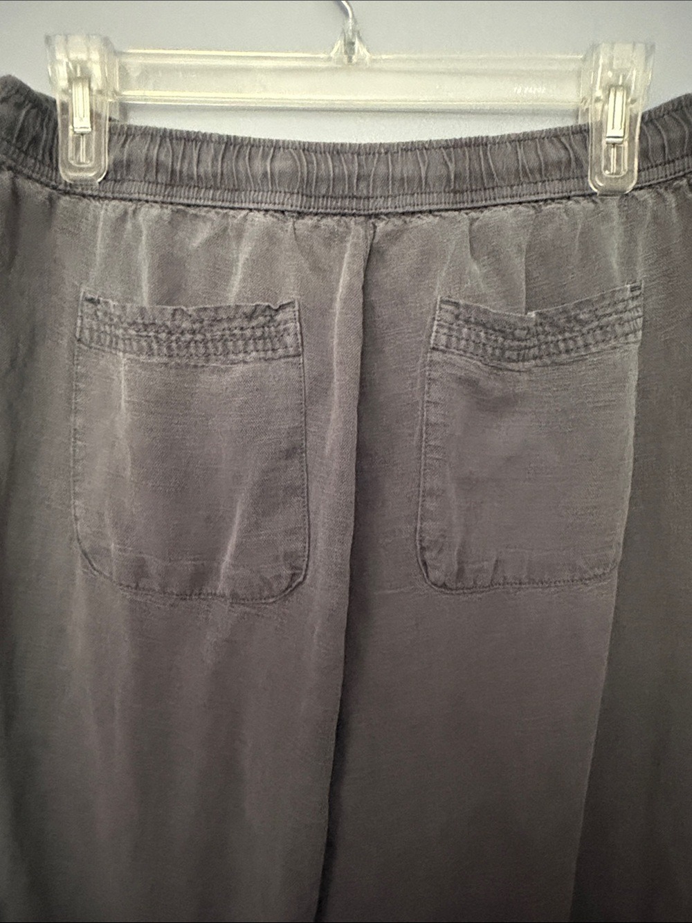 Wide Leg Linen Lyocell Blend Pants Medium Gray Blue Drawstring Relaxed - Picture 7 of 8